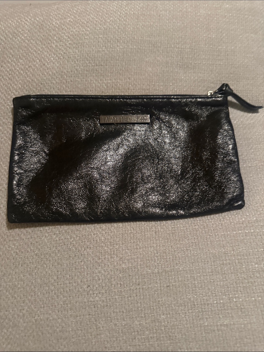 Lafayette 148 New York Dark Grey Leather Zip Pouch